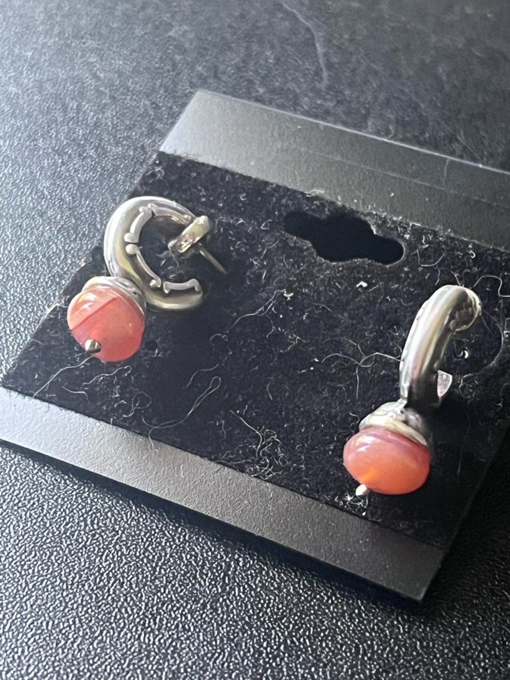 Vintage Sterling Silver & Carnelian Front-Facing Hoop Earrings